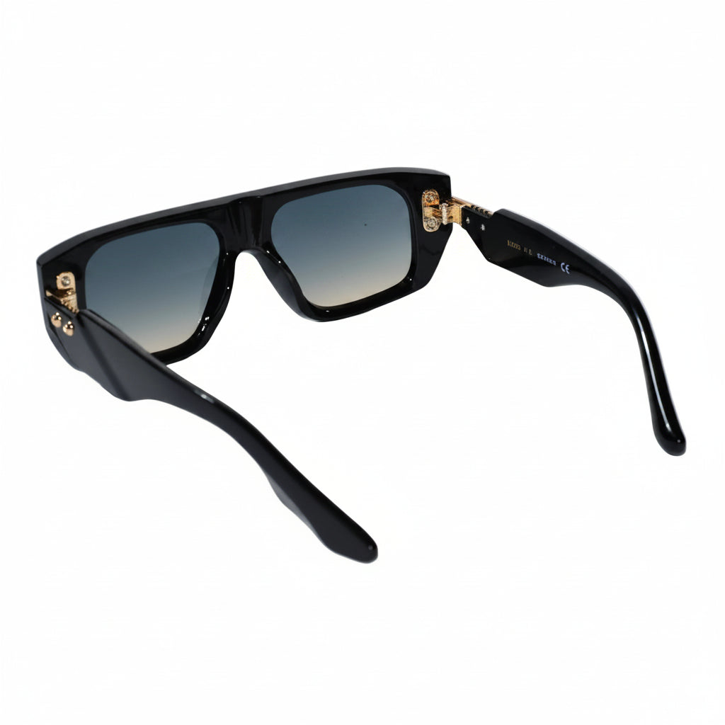 Black Bold Square Sunglasses with Gold Stud Accents ELS2026S06-BLK