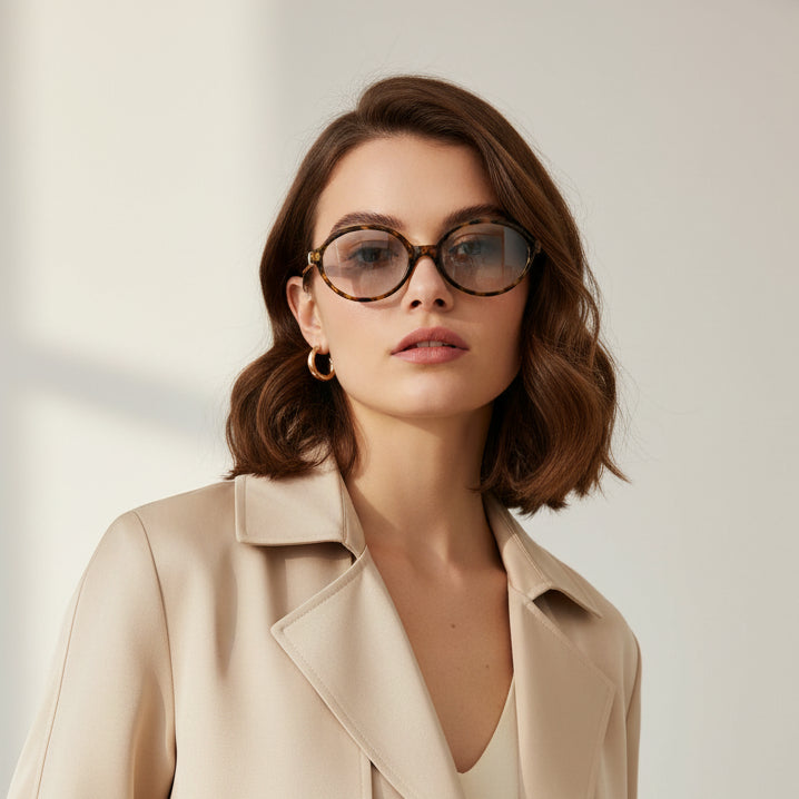 Premium Round Sunglasses for Women ELS2026S018-DA BRN