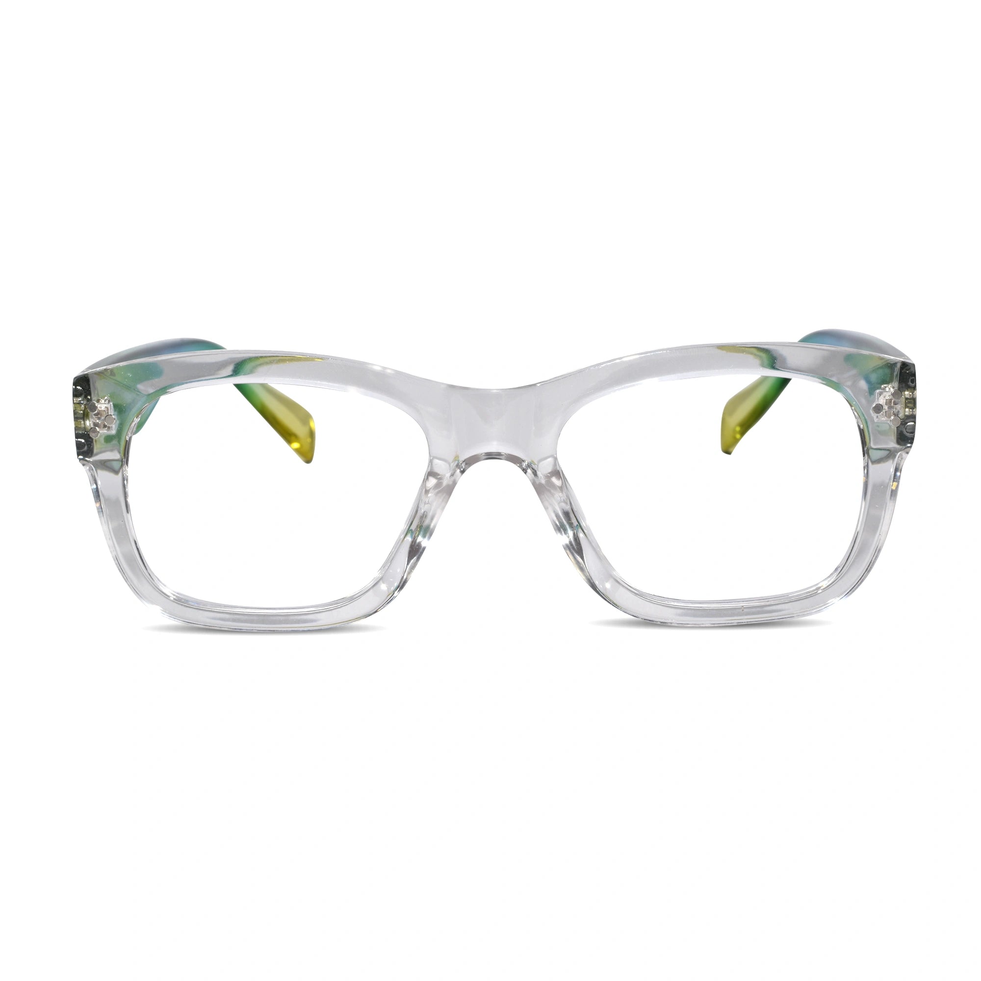 Bold Multi Color Wayfarer Eyeglasses For Men & Women LKS68128-GRN