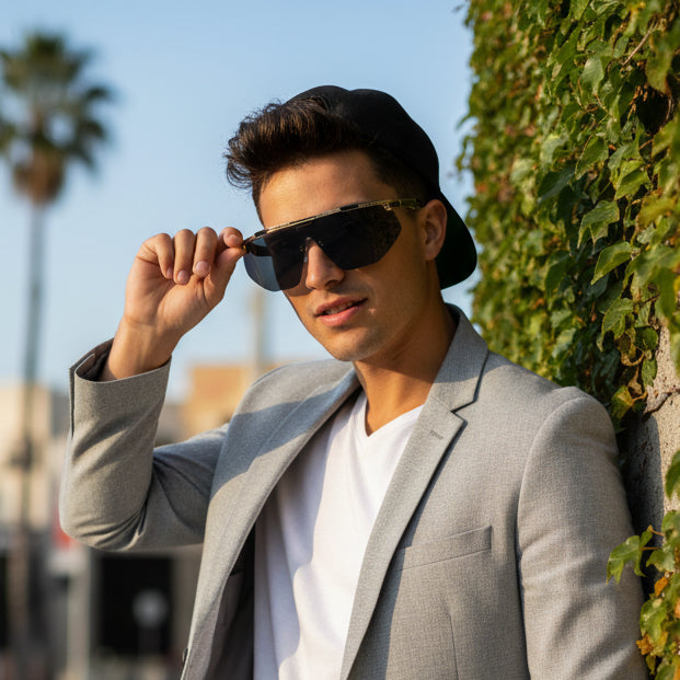 Black Gold Rimless Sunglasses for Men ELS2026S016-BLK