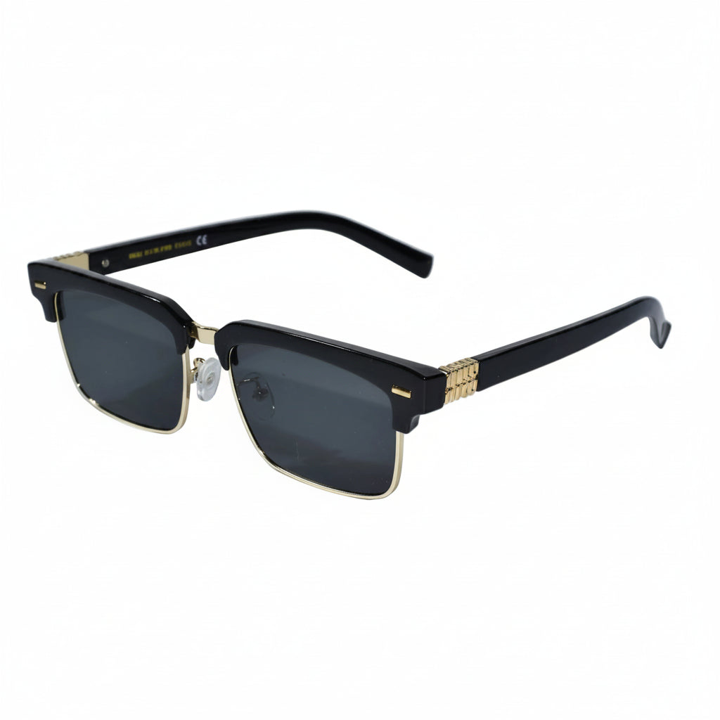 Half Frame Black Gold Sunglasses for Men ELS2026S014-BLK