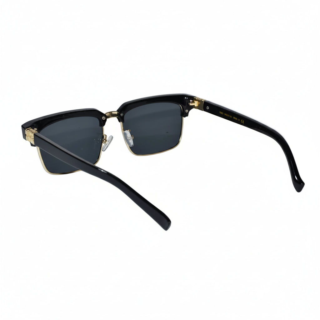 Half Frame Black Gold Sunglasses for Men ELS2026S014-BLK
