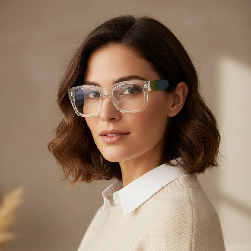 Bold Multi Color Wayfarer Eyeglasses For Men & Women LKS68128-GRN