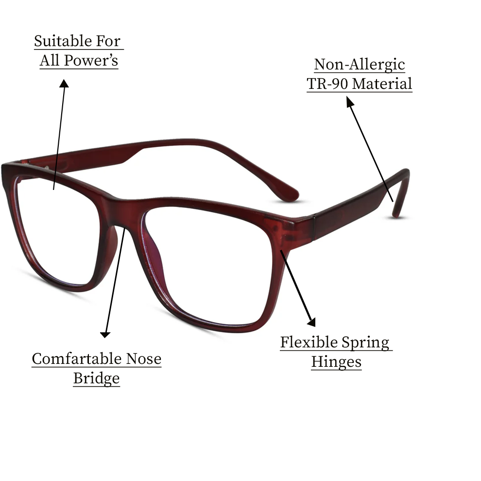 Matt Red Rectangular Eyeglasses & Computer Glasses For Men & Women