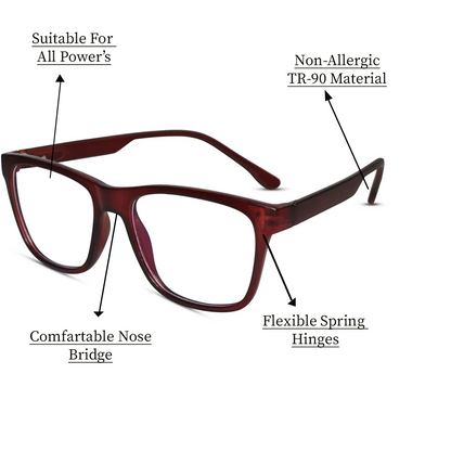 Matt Red Rectangular Eyeglasses & Computer Glasses For Men & Women