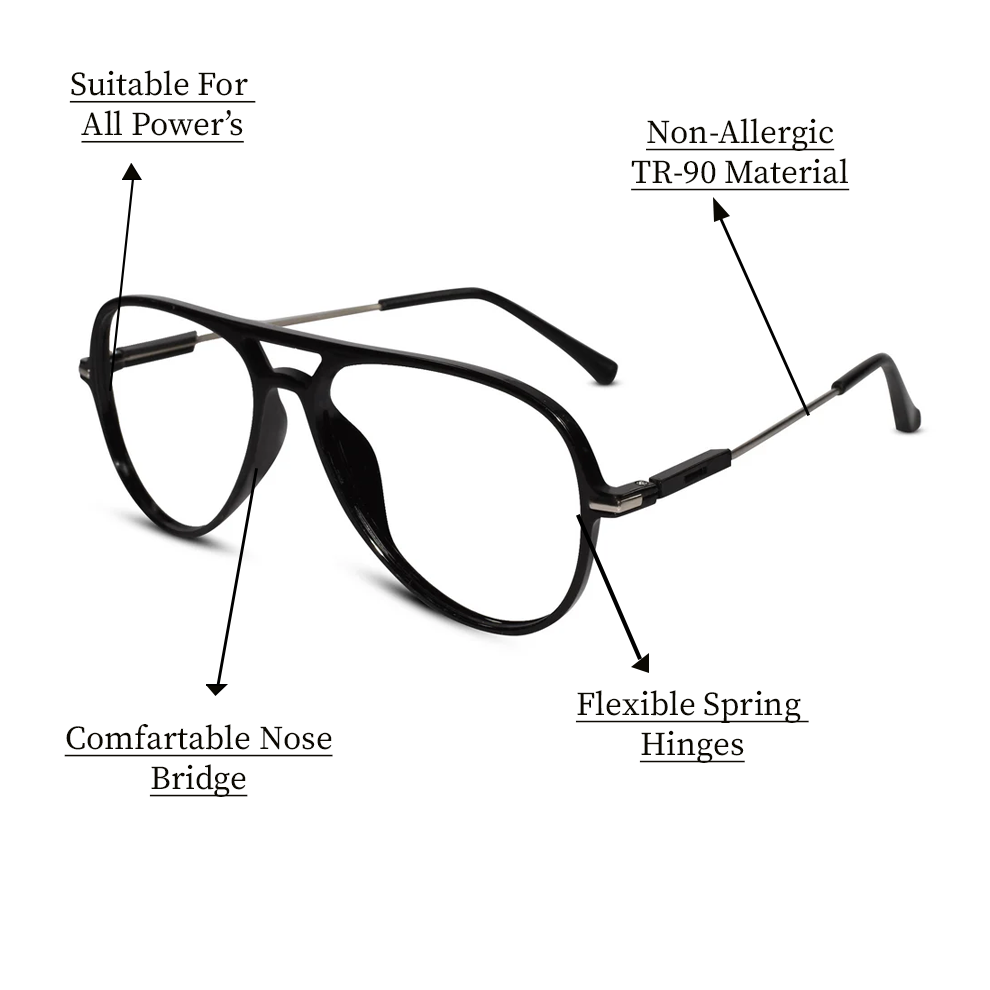 Black Aviator Eyeglasses For Men & Women