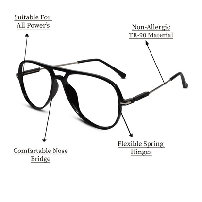 Black Aviator Eyeglasses For Men & Women