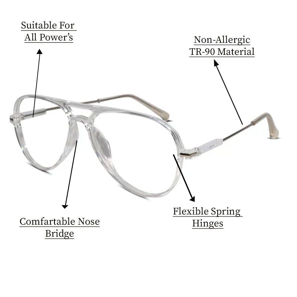Aviator Transparent Eyeglasses For Men & Women