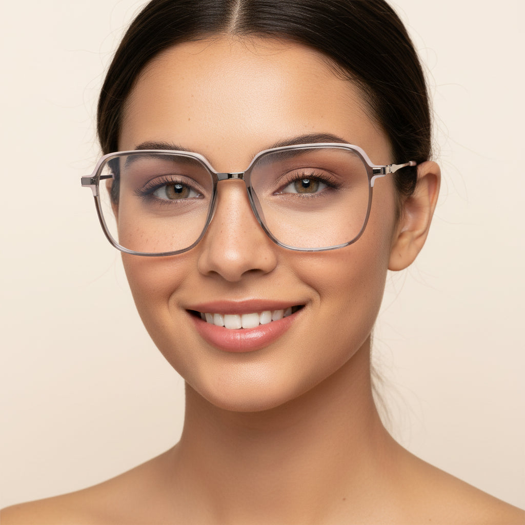 Dual Tone Matt Pink with Shiny Grey Oversize Eyeglasses LKE9329-PNK