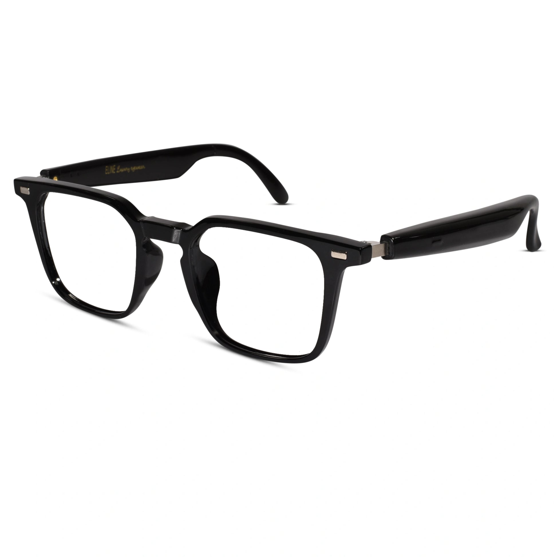 Front view of Smart Black Square Eyeglasses for Men – sleek full-rim frame for everyday use