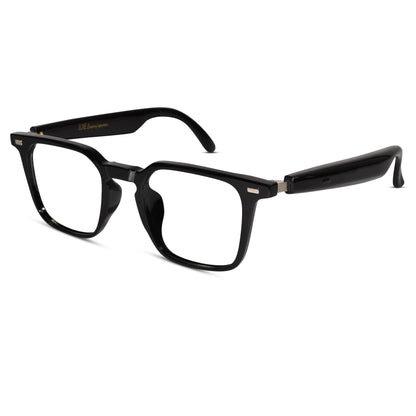 Front view of Smart Black Square Eyeglasses for Men – sleek full-rim frame for everyday use