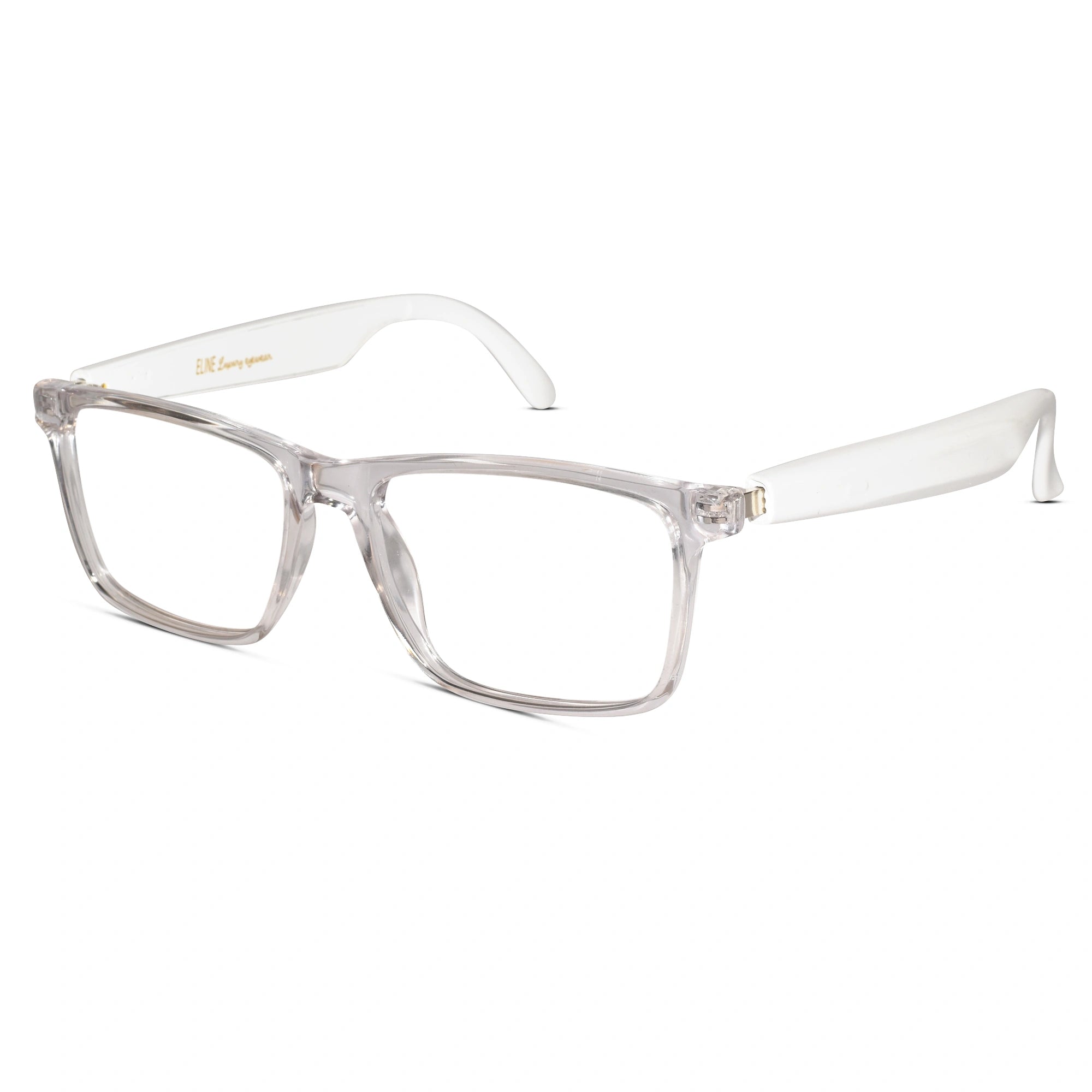 Front view of Smart Transparent Rectangular Eyeglasses for men and women – clear full-rim frame for modern look