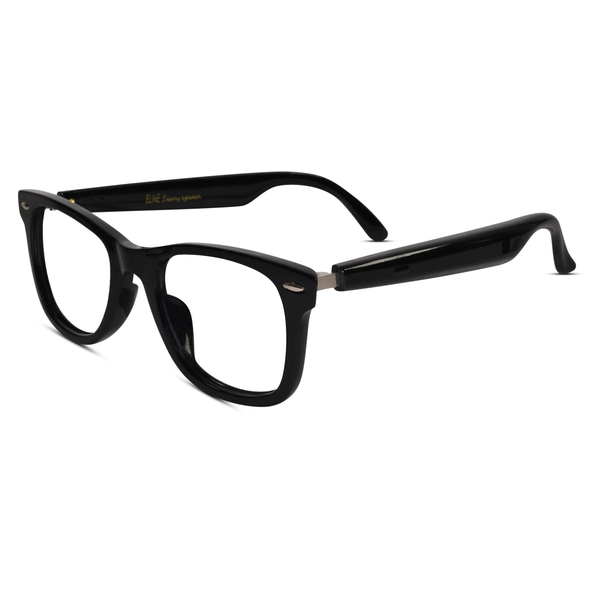 Side view of Smart Wayfarer eyeglasses for men, ideal for mens eyeglasses fashion trends. Available for online purchase. Great to use for a professional look