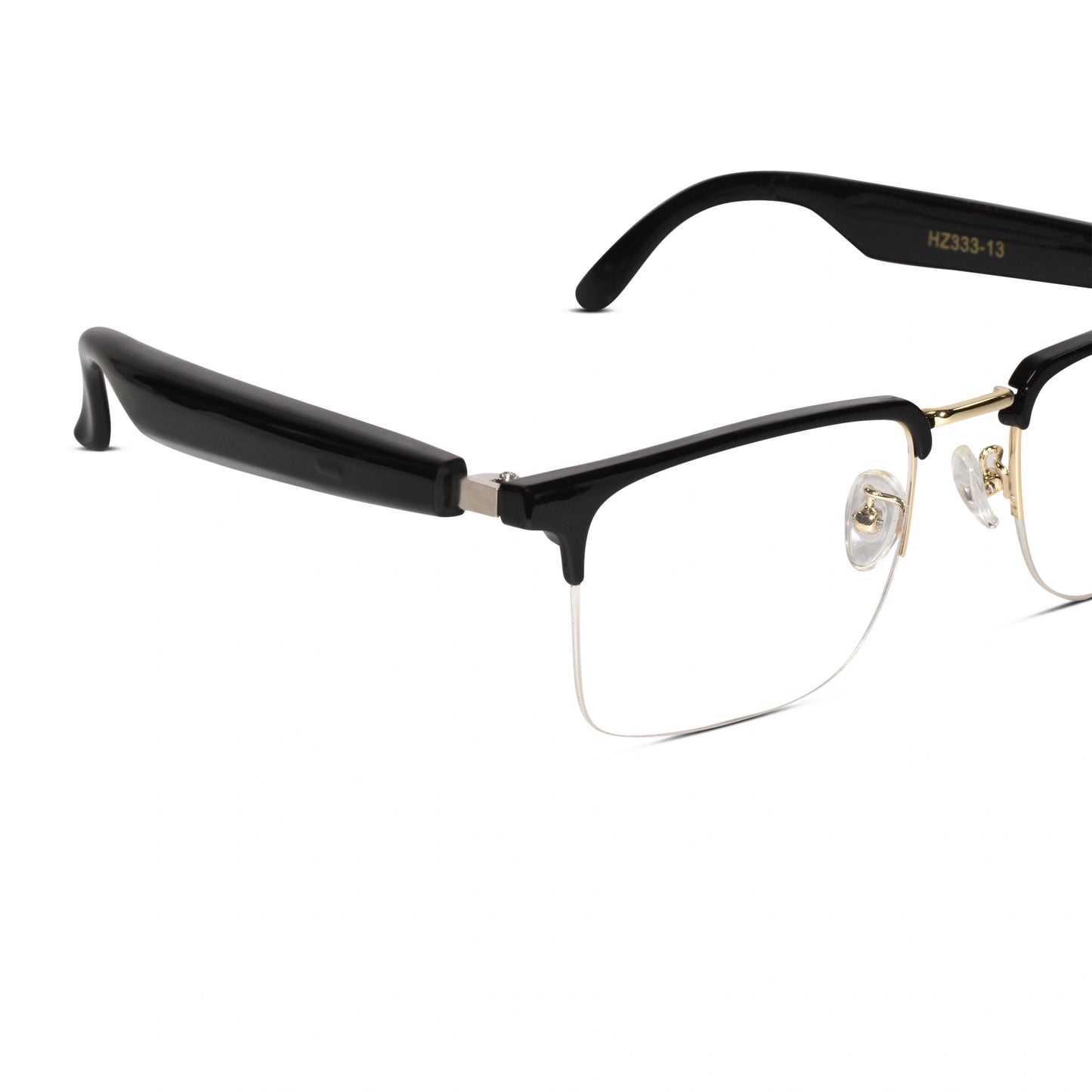 Angled view of Smart Half Frame Black-Gold Eyeglasses. Designer eyewear and cheap eyeglasses online. Perfect for everyday wear