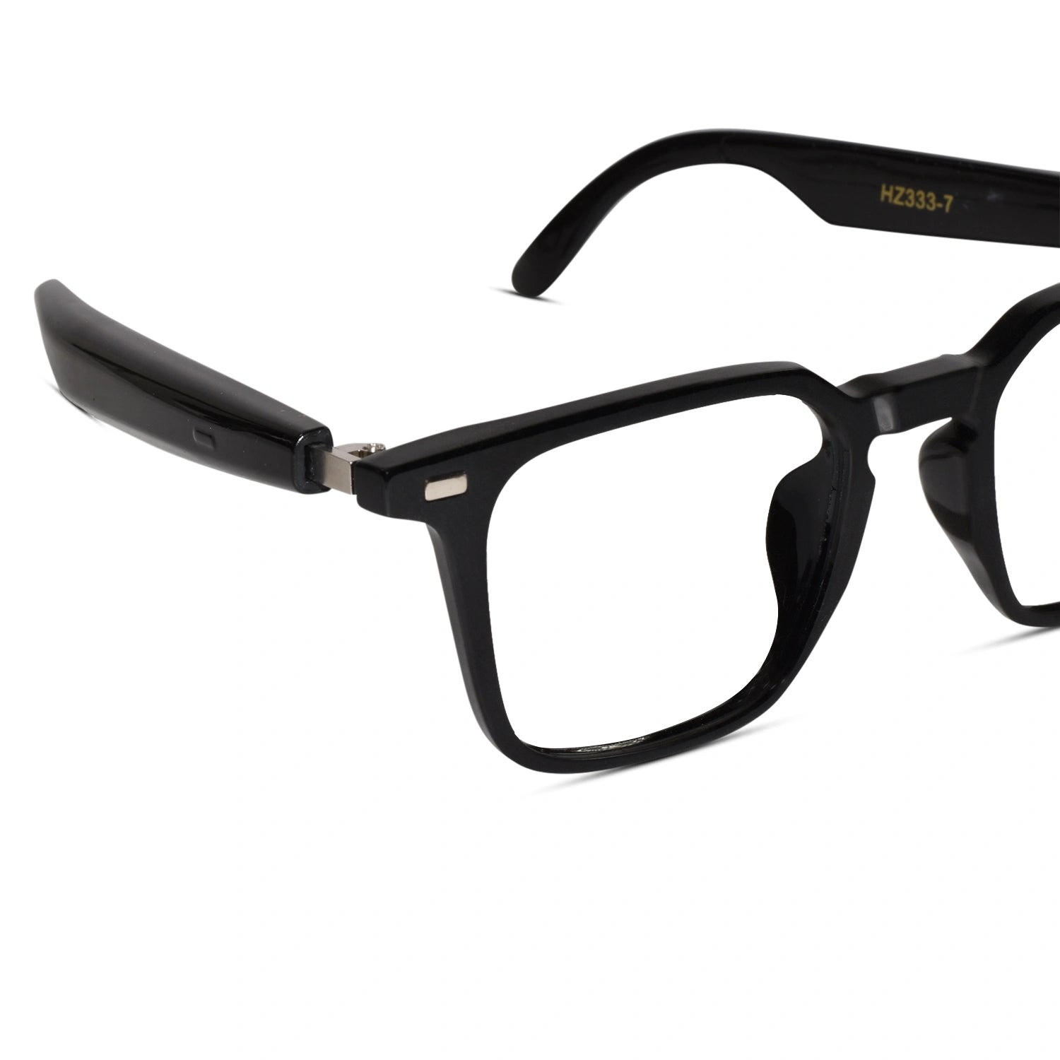 Angled shot of Smart Black Square Eyeglasses for Men – bold square frame in matte black for office and casual wear