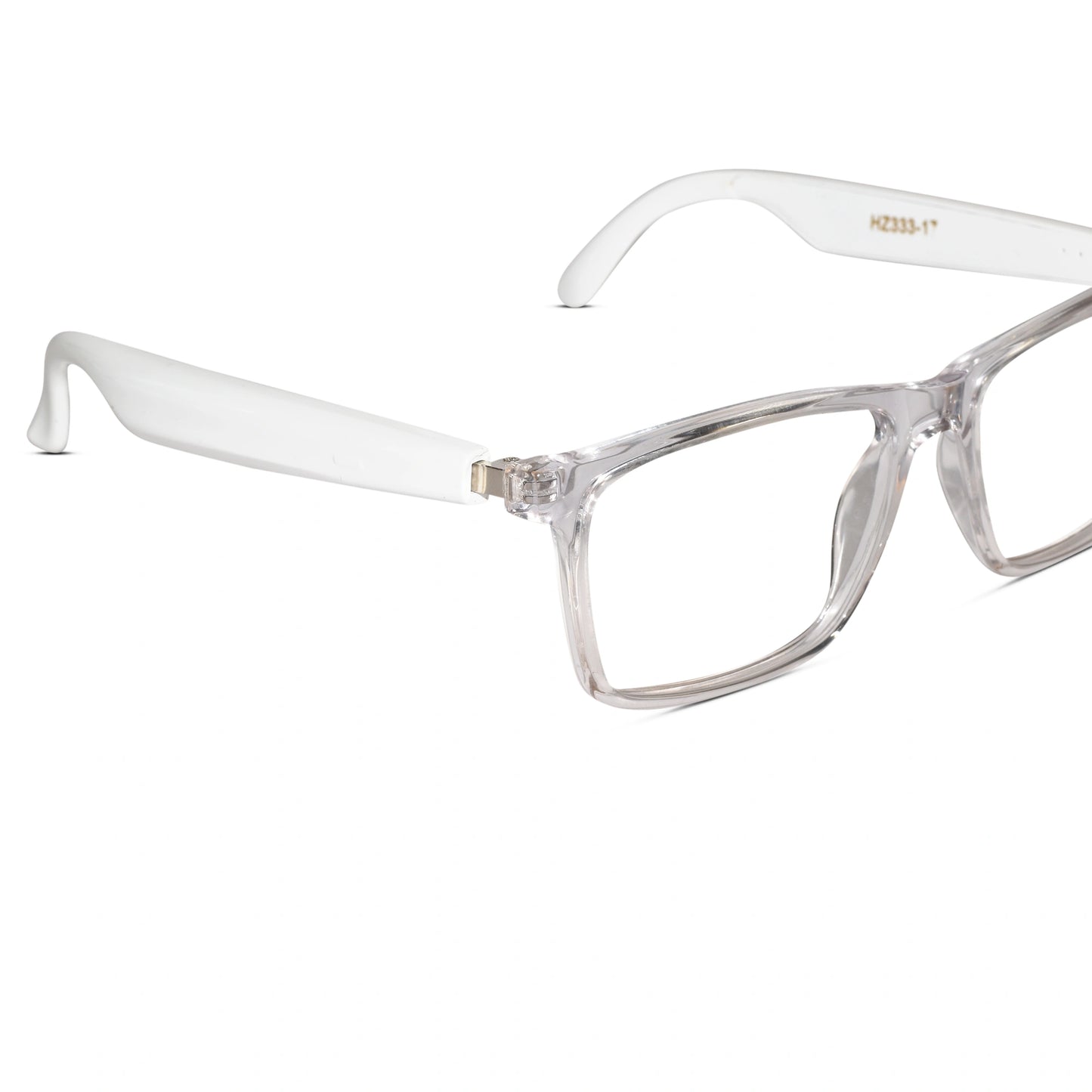 Angled shot of Smart Transparent Rectangular Eyeglasses for men & women – minimalist design clear frame for casual and office use
