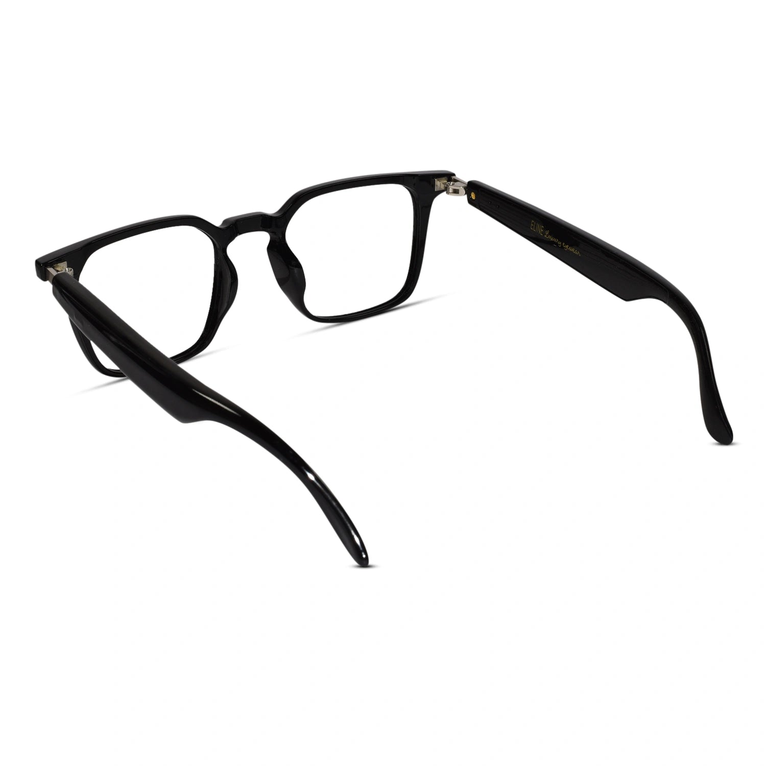 Close-up of Smart Black Square Eyeglasses for Men showing hinge design and matte finish – premium men’s eyeglasses