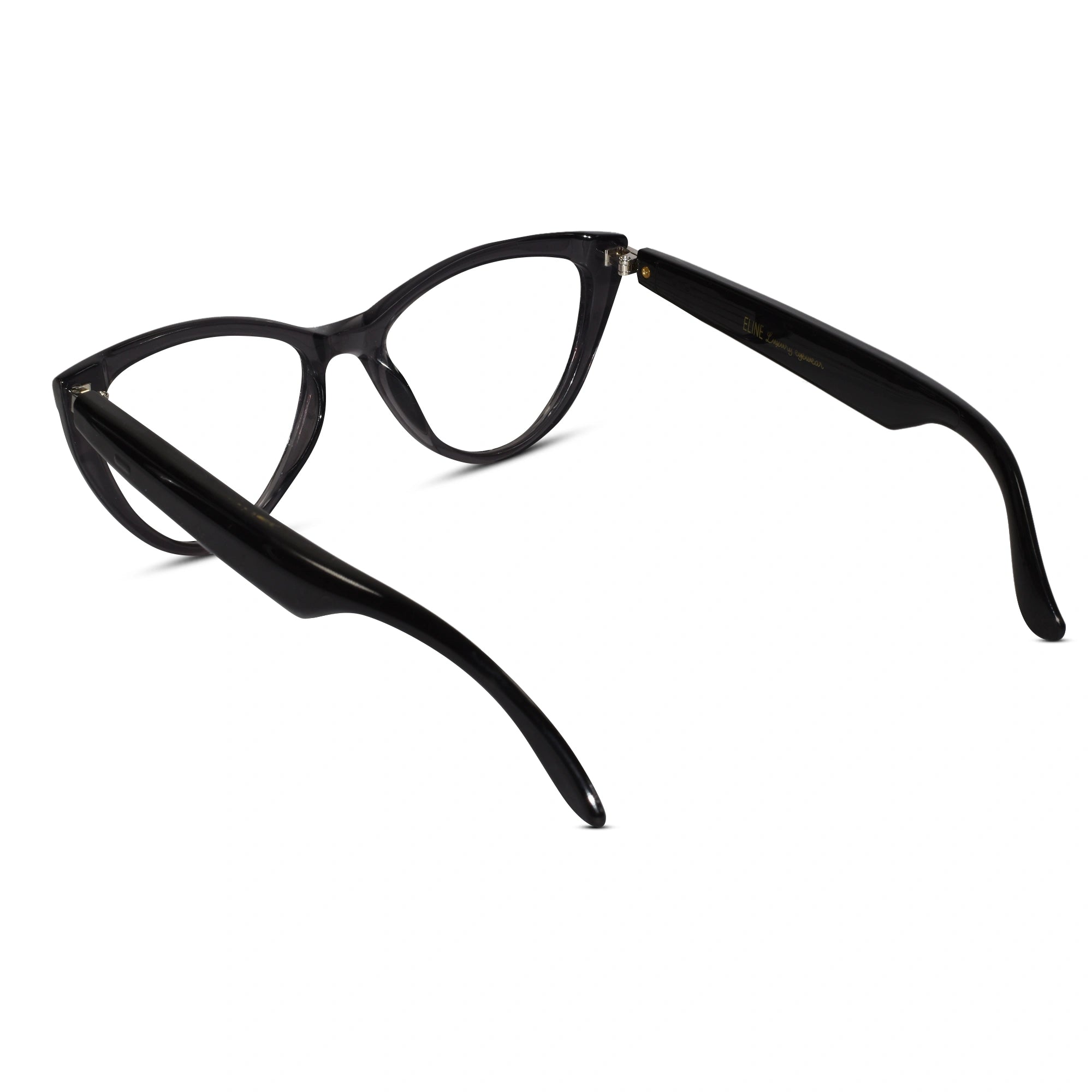 Detailed view of Smart Black Cat-Eye Eyeglasses for women. Best eyeglasses online for trending fashion
