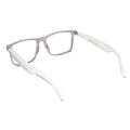 Close-up of Smart Transparent Rectangular Eyeglasses showing transparent frame and hinge design – unisex style"