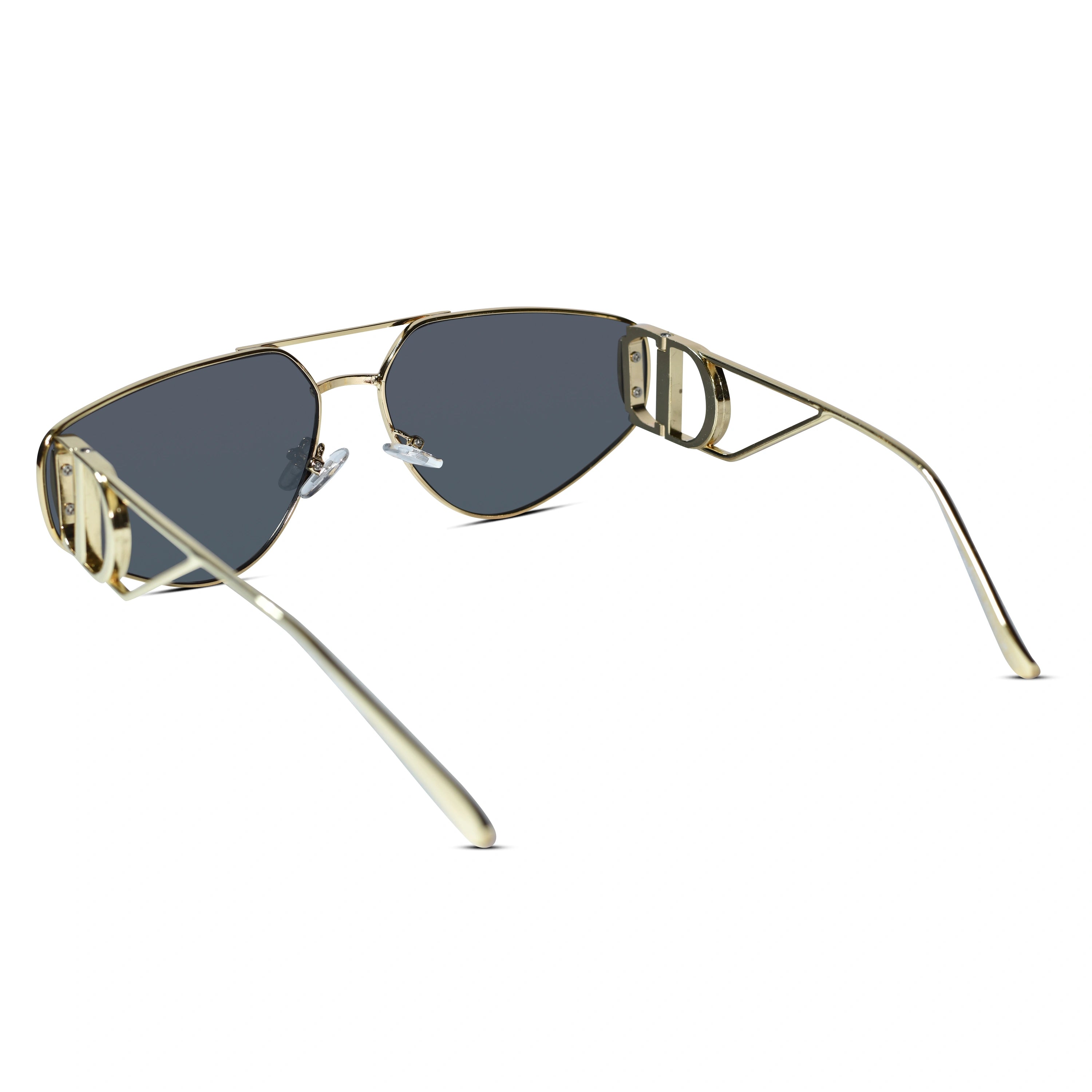 Stylish Metal Frame Gold Aviator Sunglasses for Men & Women ELS2026S027-BLK