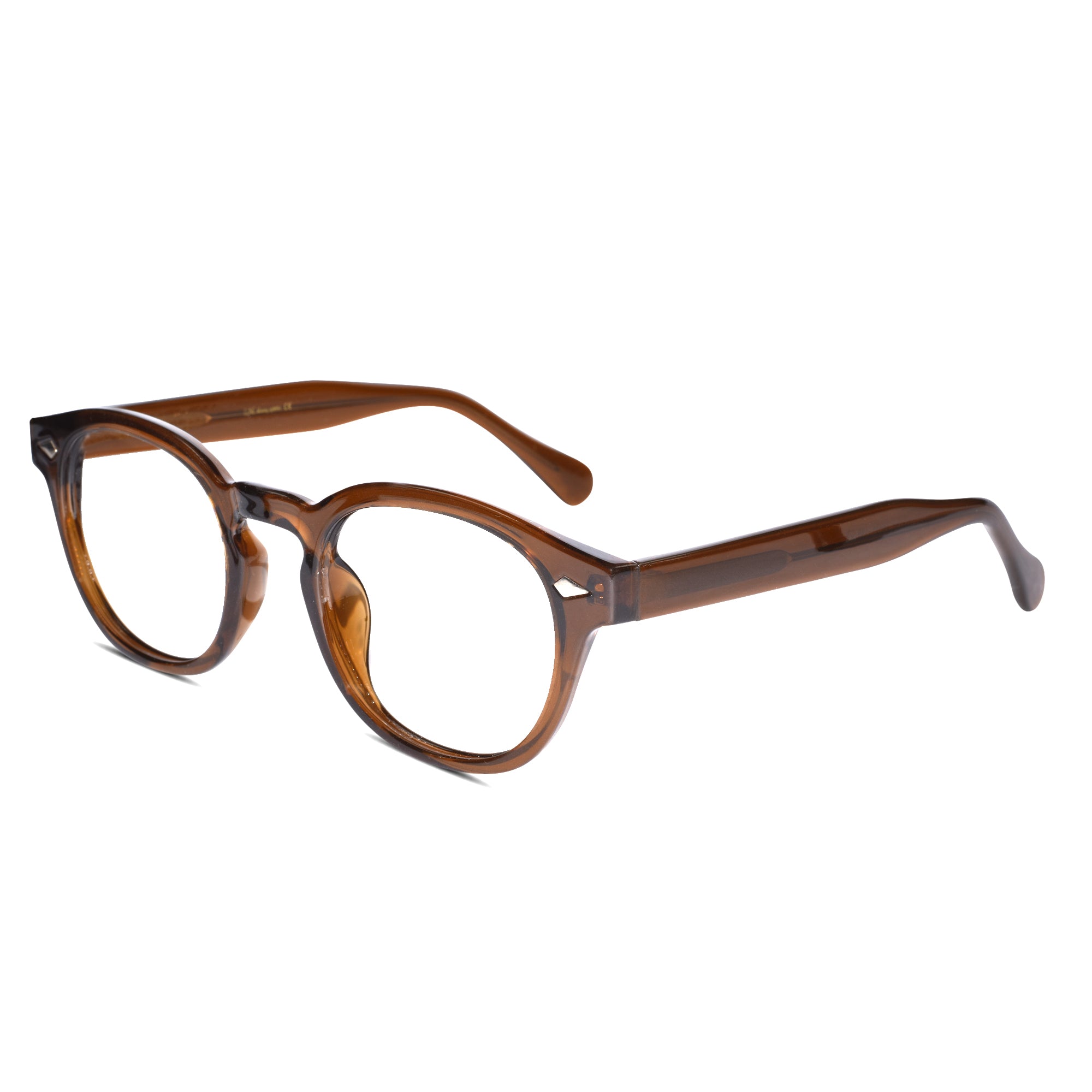 Check Brown Round computer glasses frame for men and women; classic retro style with UV protection.