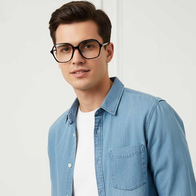 Black Square Eyeglasses For Men & Women LKS66009-BLK