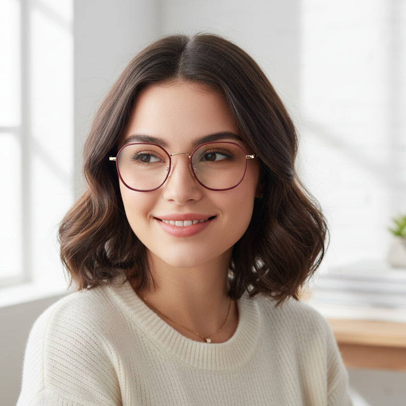 Red Hexagonal Eyeglasses For Women LKS0672-RED