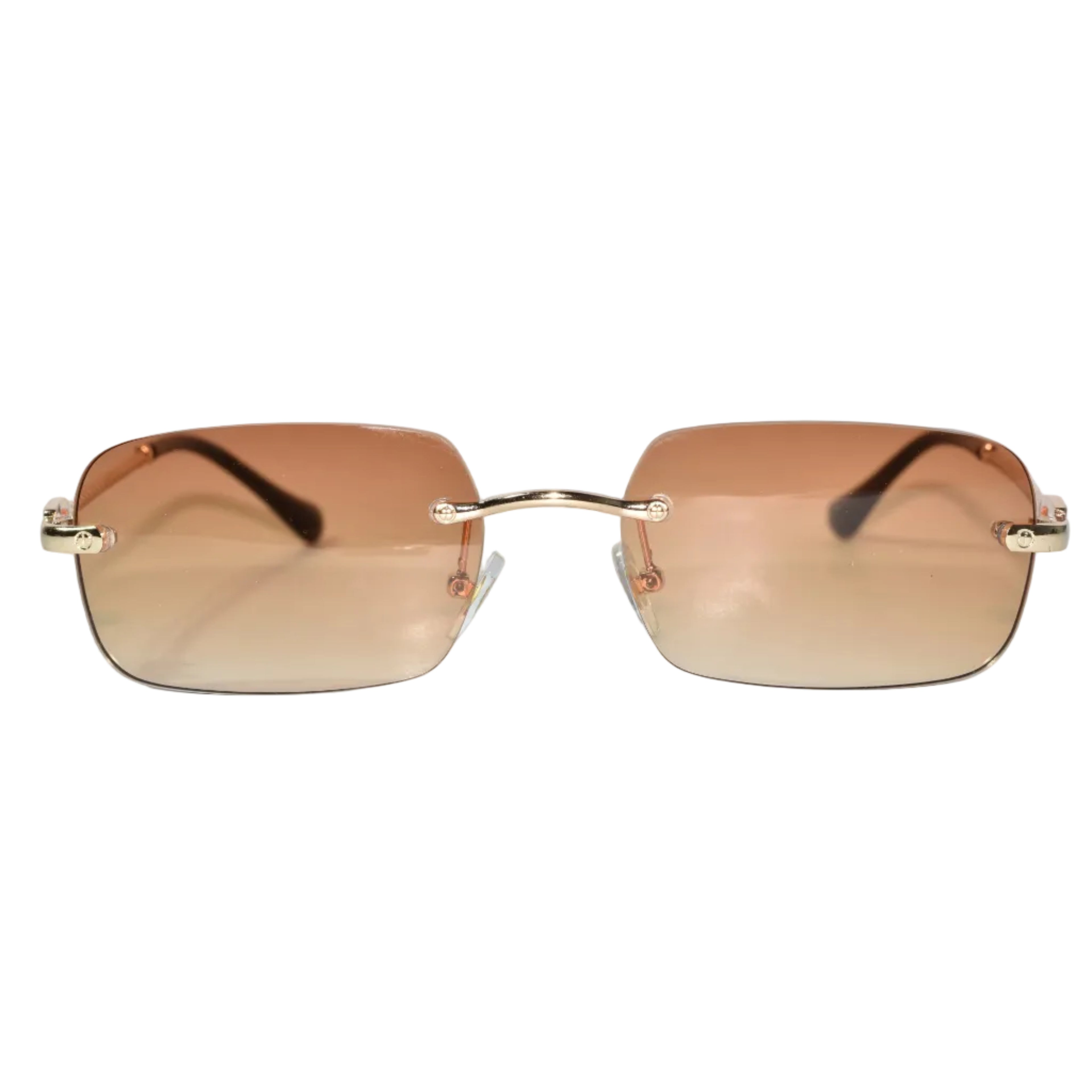 Rectangular Brown Rimless Sunglasses For Men & Women ELS66041-BRN