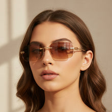 Rectangular Brown Rimless Sunglasses For Men & Women