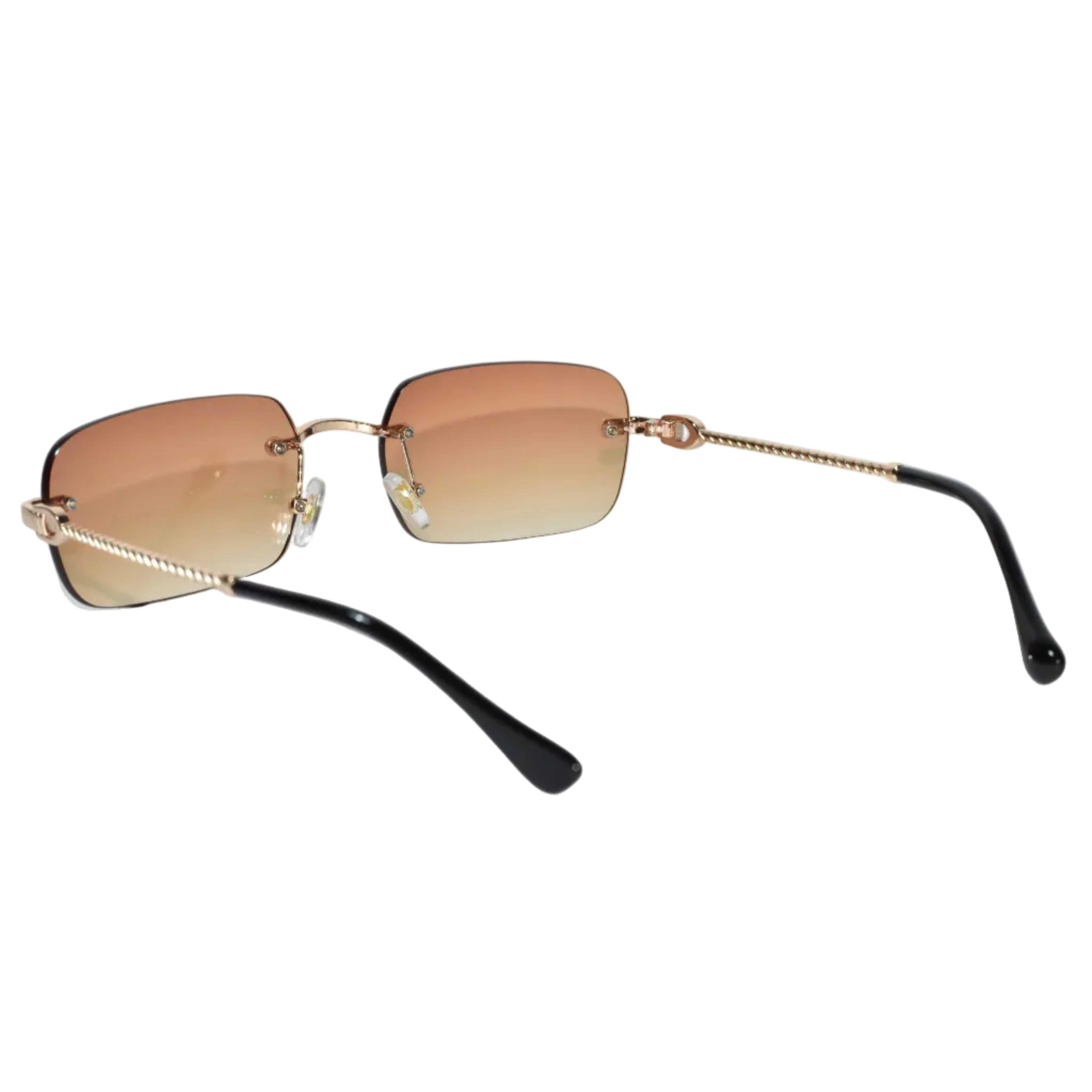 Rectangular Brown Rimless Sunglasses For Men & Women ELS66041-BRN