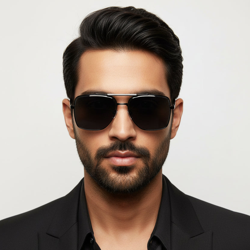 Black Rectangle Marshal Sunglasses For Men LKS2528-BLK