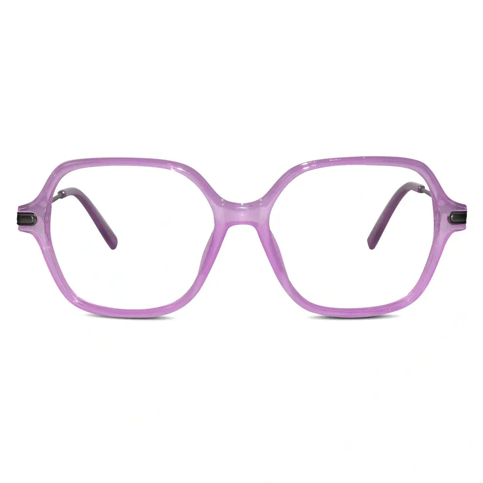 Side view of purple square spectacle frame for women elegant specs style perfect for everyday wear and comfort