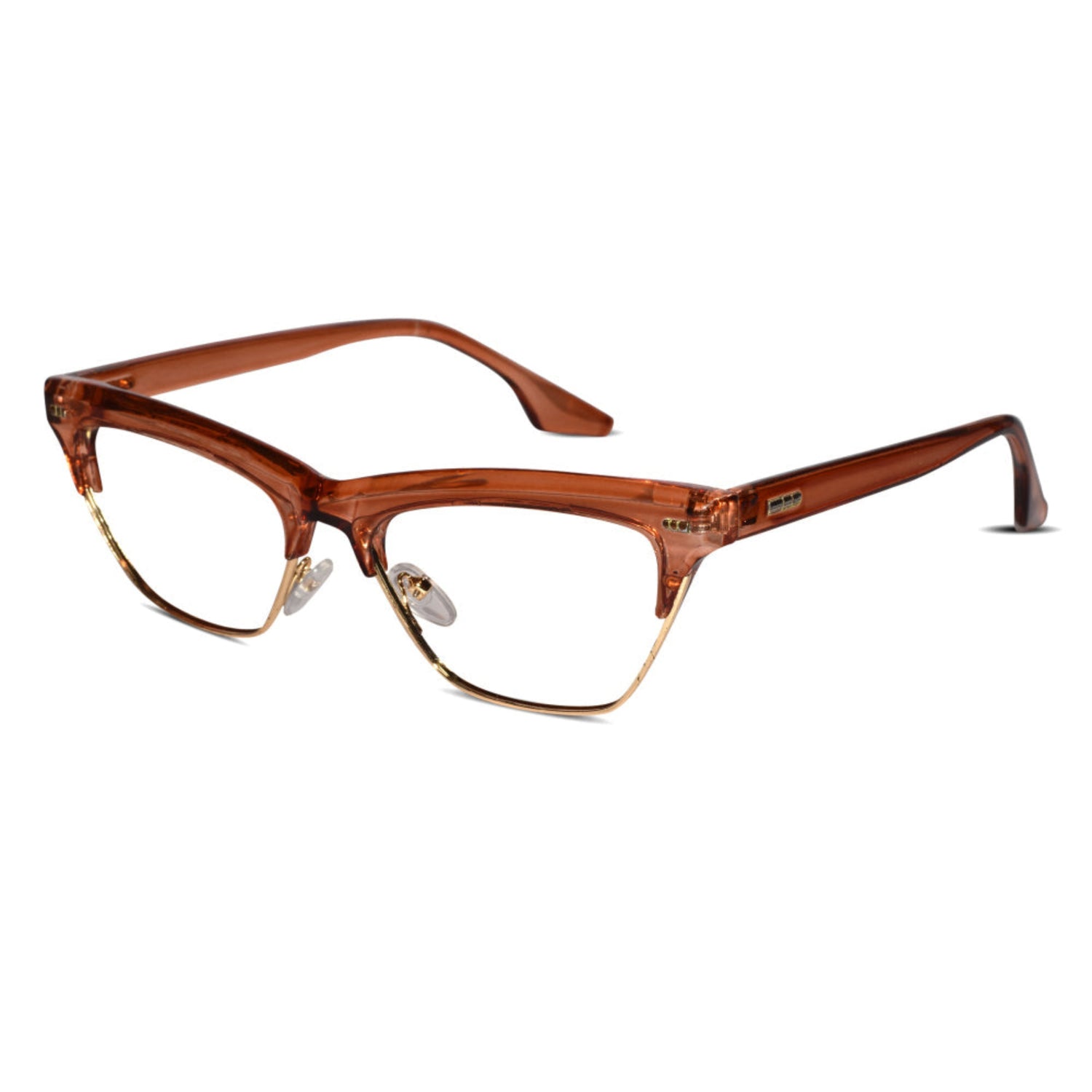 Trendy Crystal Brown with Golden Cat eye glasses used to protect eyes from computer screen with full uv protection