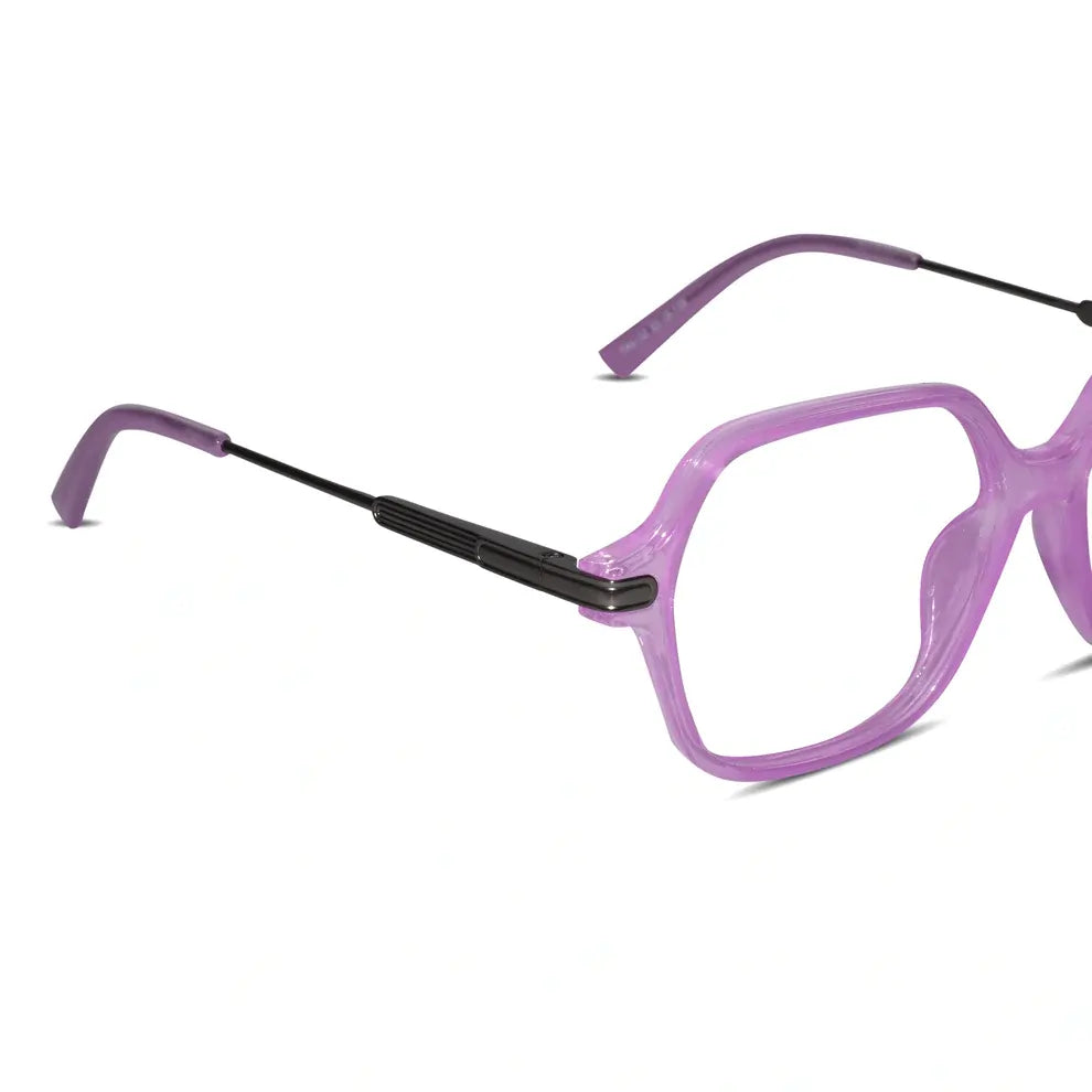 Angled photo of purple square glasses for women fashionable eyeglass frame ideal for oval or round face shape