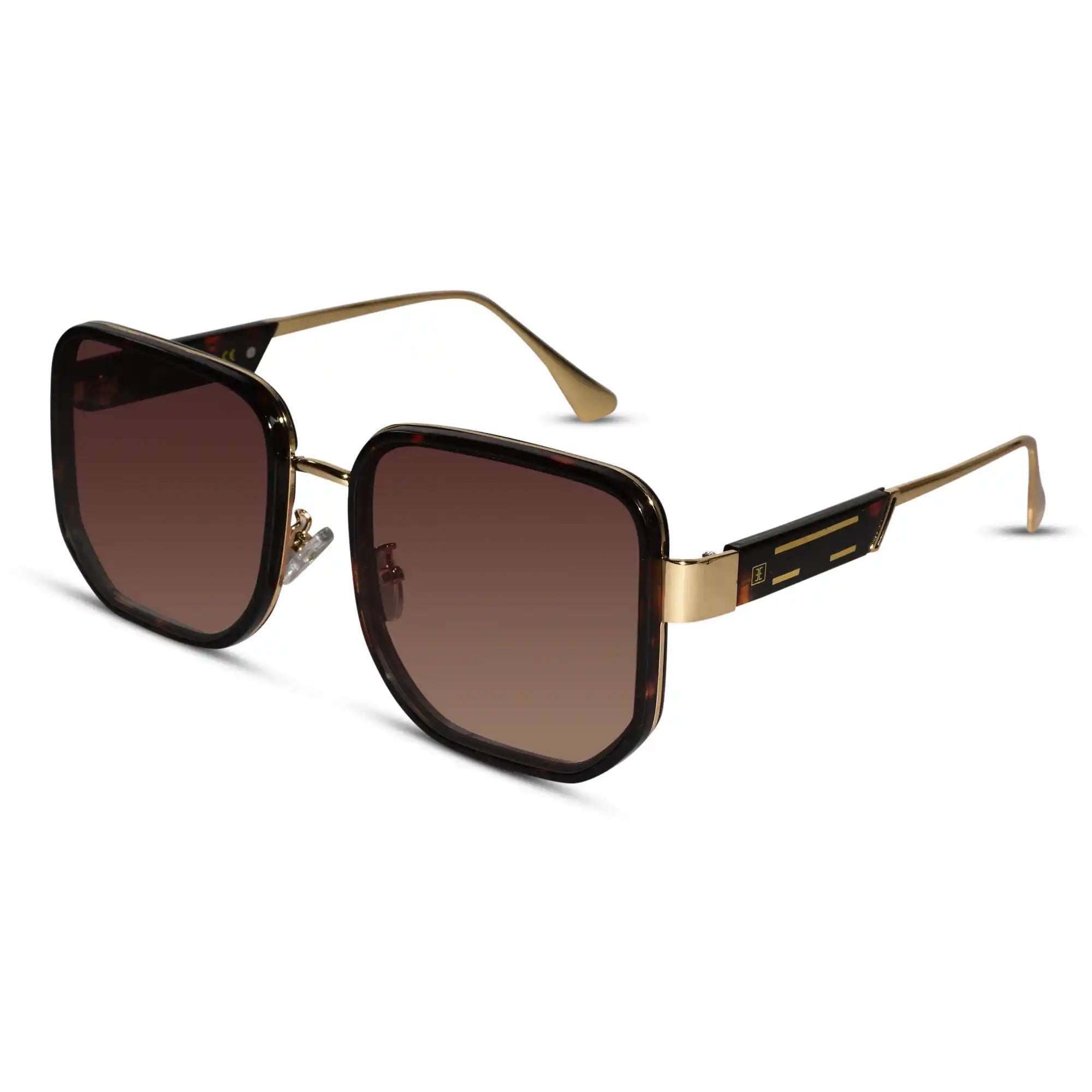 Oversize Brown with Golden  Square Sunglasses For Women ELST006-BRN