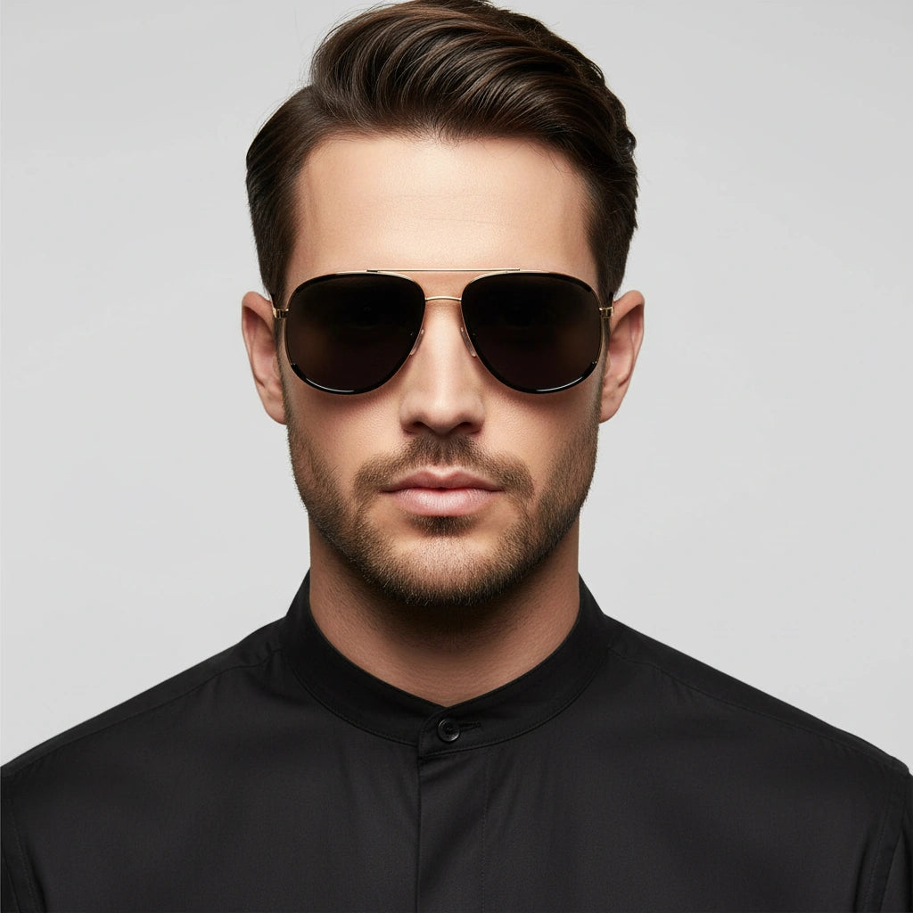 Designer Aviator Pilot Golden / Black Sunglasses For Men & Women LKS1759-BLK