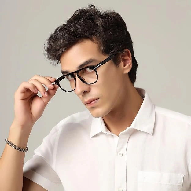 Designer Black Acetate Aviator Eyeglasses LKE5676-BLK
