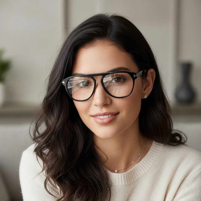 Designer Black Acetate Aviator Eyeglasses LKE5676-BLK