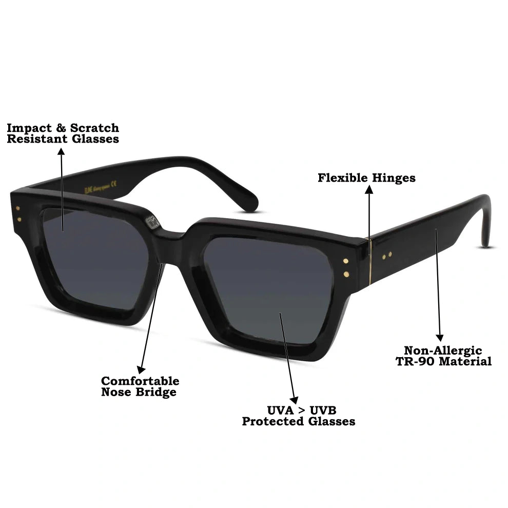 Designer Black Bold Wayfarer Sunglasses-ELS800-BLK