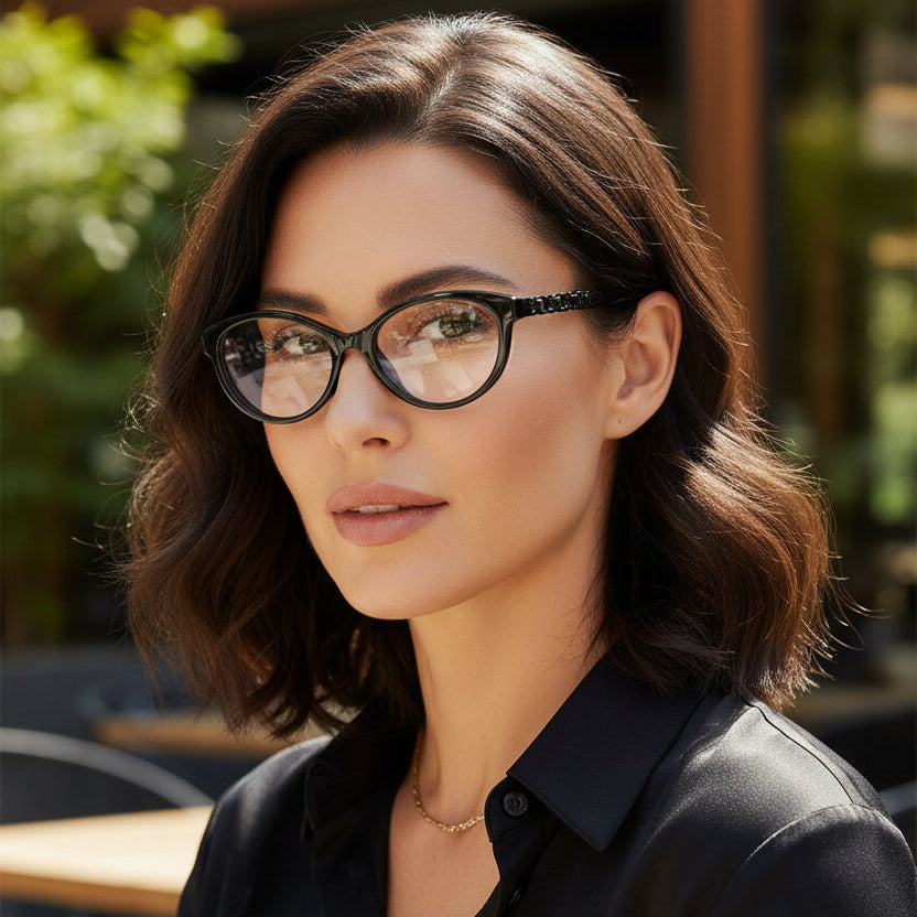 Buy Black Women Cat eye Computer Eyeglasses featuring blue cut technology.