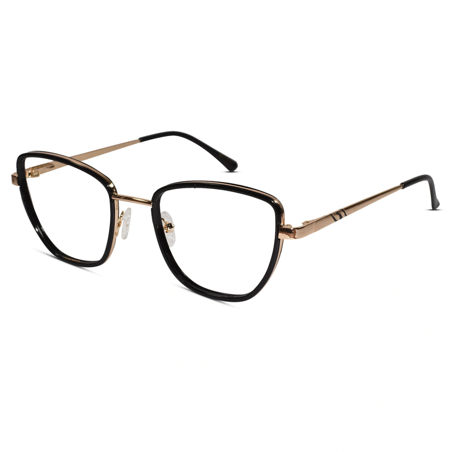 Designer Black Gold Cateye Eyeglasses For Women