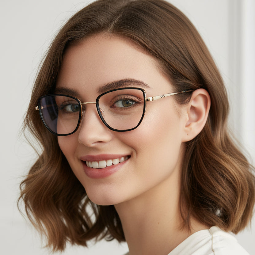 Designer Black Gold Cateye Eyeglasses For Women LKE11923-BLK