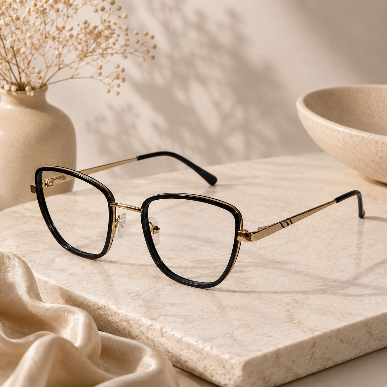 Designer Black Gold Cateye Eyeglasses For Women LKE11923-BLK