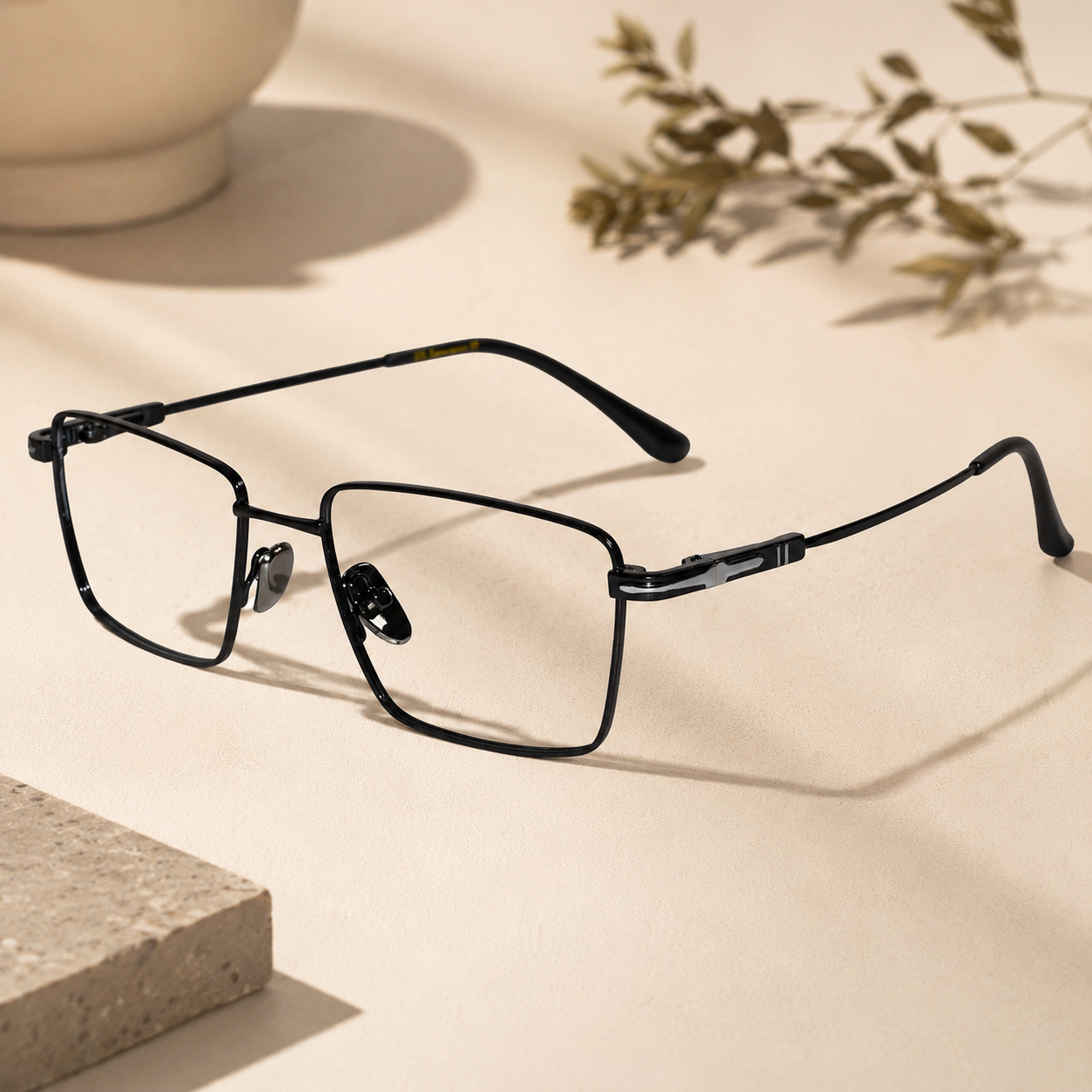 Designer Black Rectangular Eyeglasses For Men ELE8802-BLK