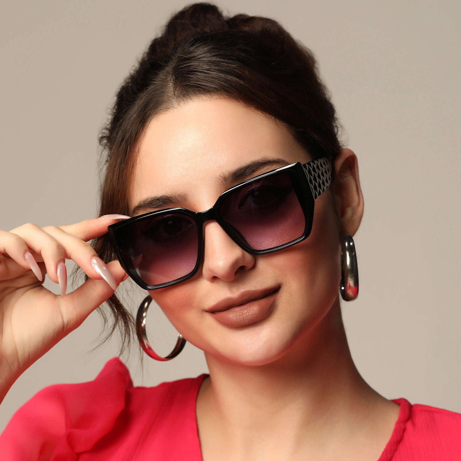 Designer Black Rectangular Sunglasses For Women LKS9131-BLK