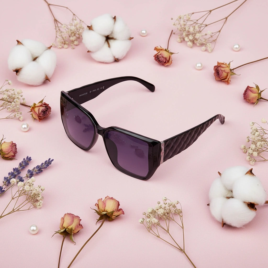 Designer Black Rectangular Sunglasses For Women LKS9131-BLK