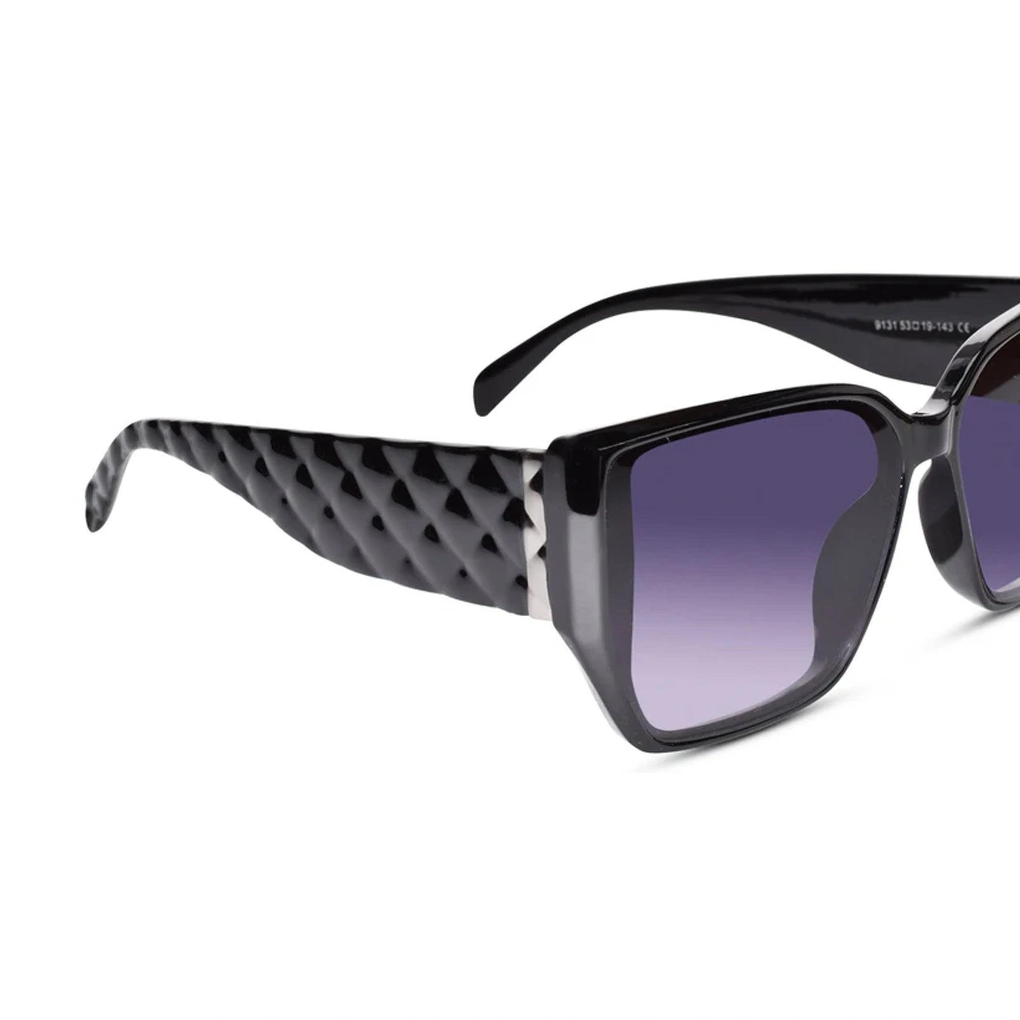 Designer Black Rectangular Sunglasses For Women LKS9131-BLK