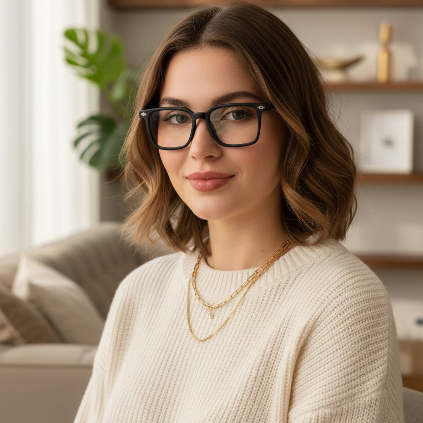 Designer Black Square Eyeglasses For Men & Women ELE7128-BLK