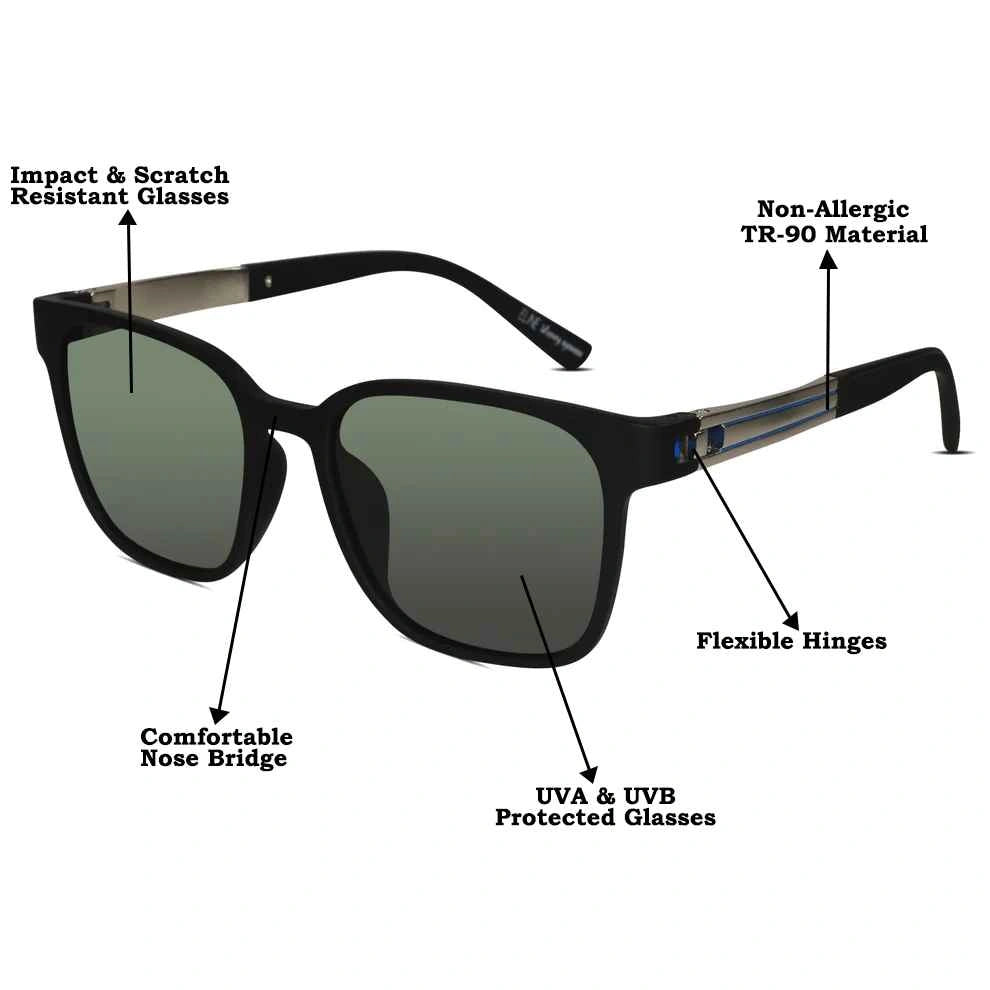 Designer Black Square Sunglasses For Men LKS8257-BLK