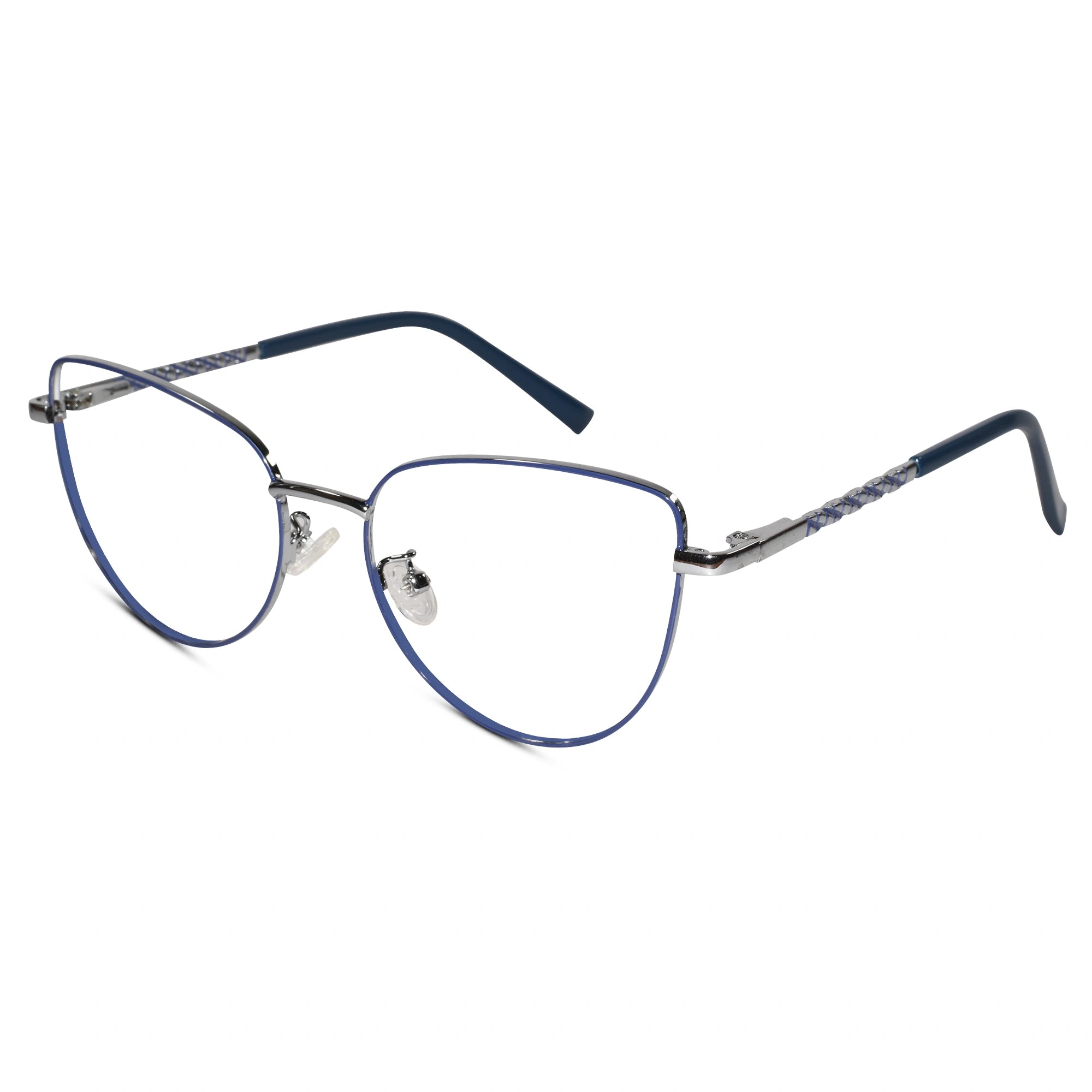 Designer Blue Metal Full Frame Cateye Eyeglasses For Women LKE7005-BLU
